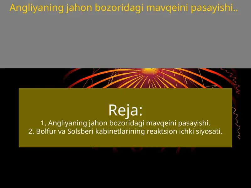 Angliyaning jahon bozoridagi mavqeini pasayishi