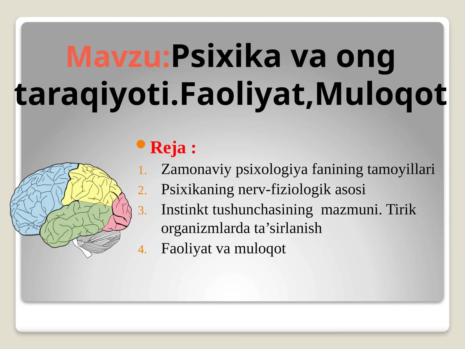 Zamonaviy psixologiya fanining tamoyillari