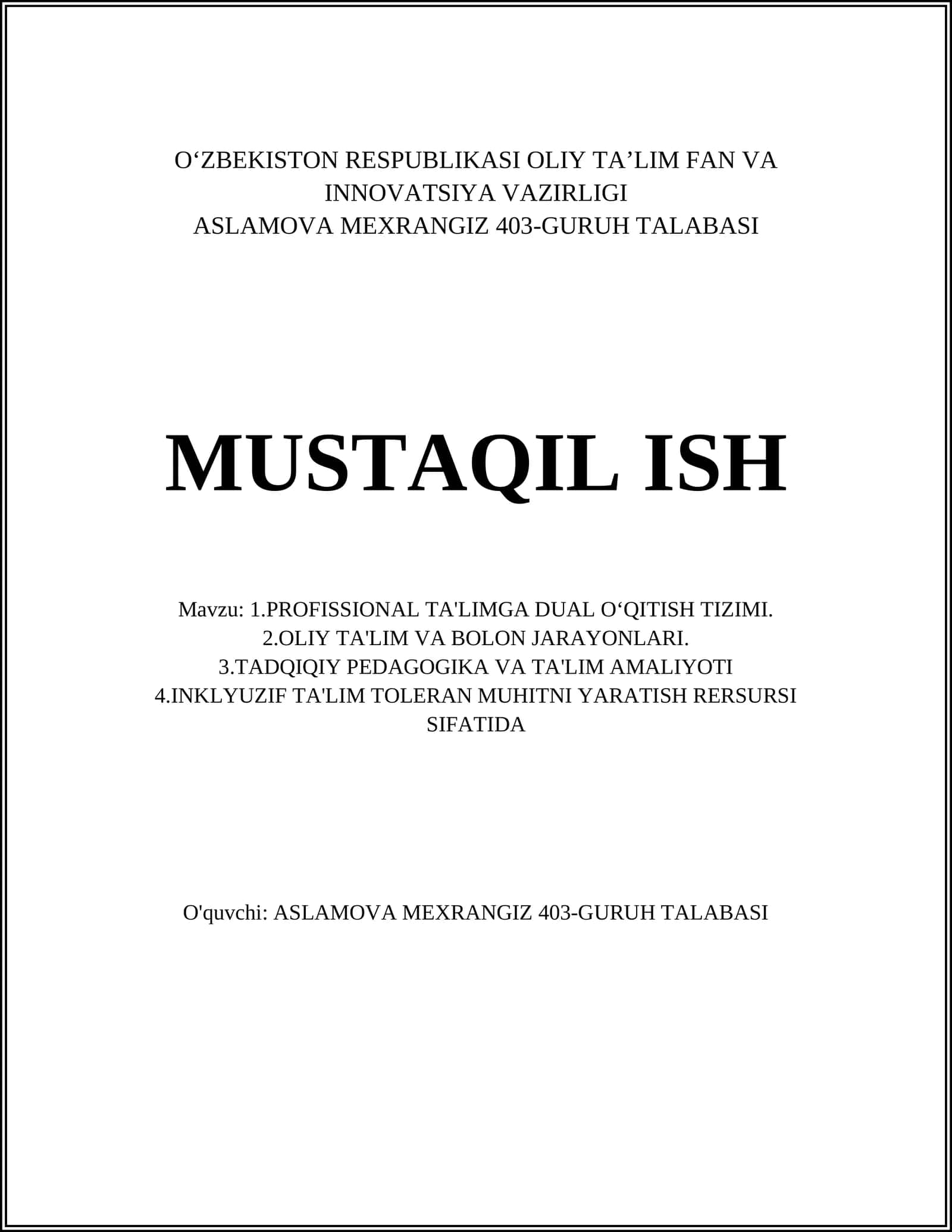 PROFSSIONAL TA'LIMGA DUAL OʻQITISH TIZIMI