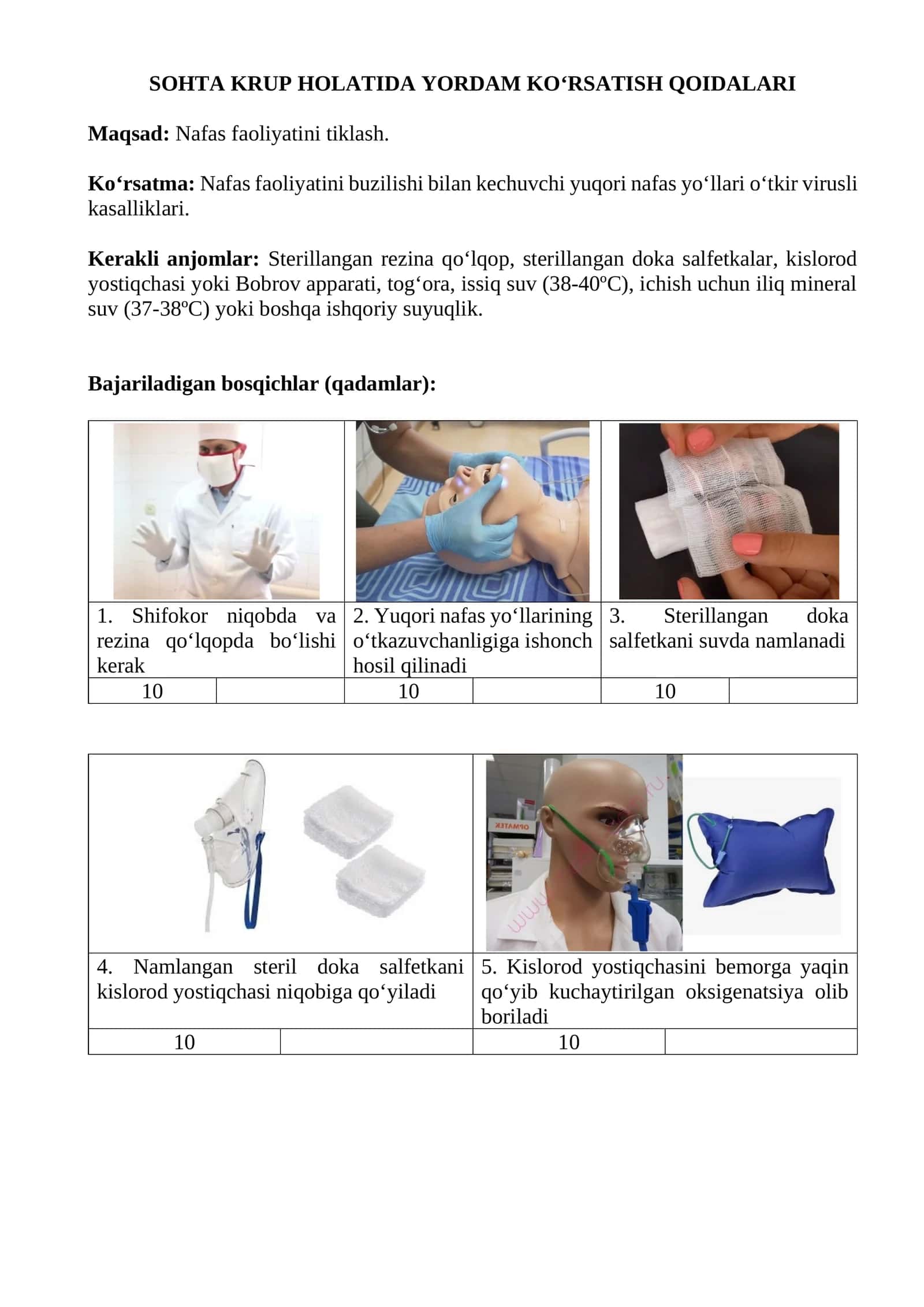 SOHTA KRUP HOLATIDA YORDAM KO‘RSATISH QOIDALARI