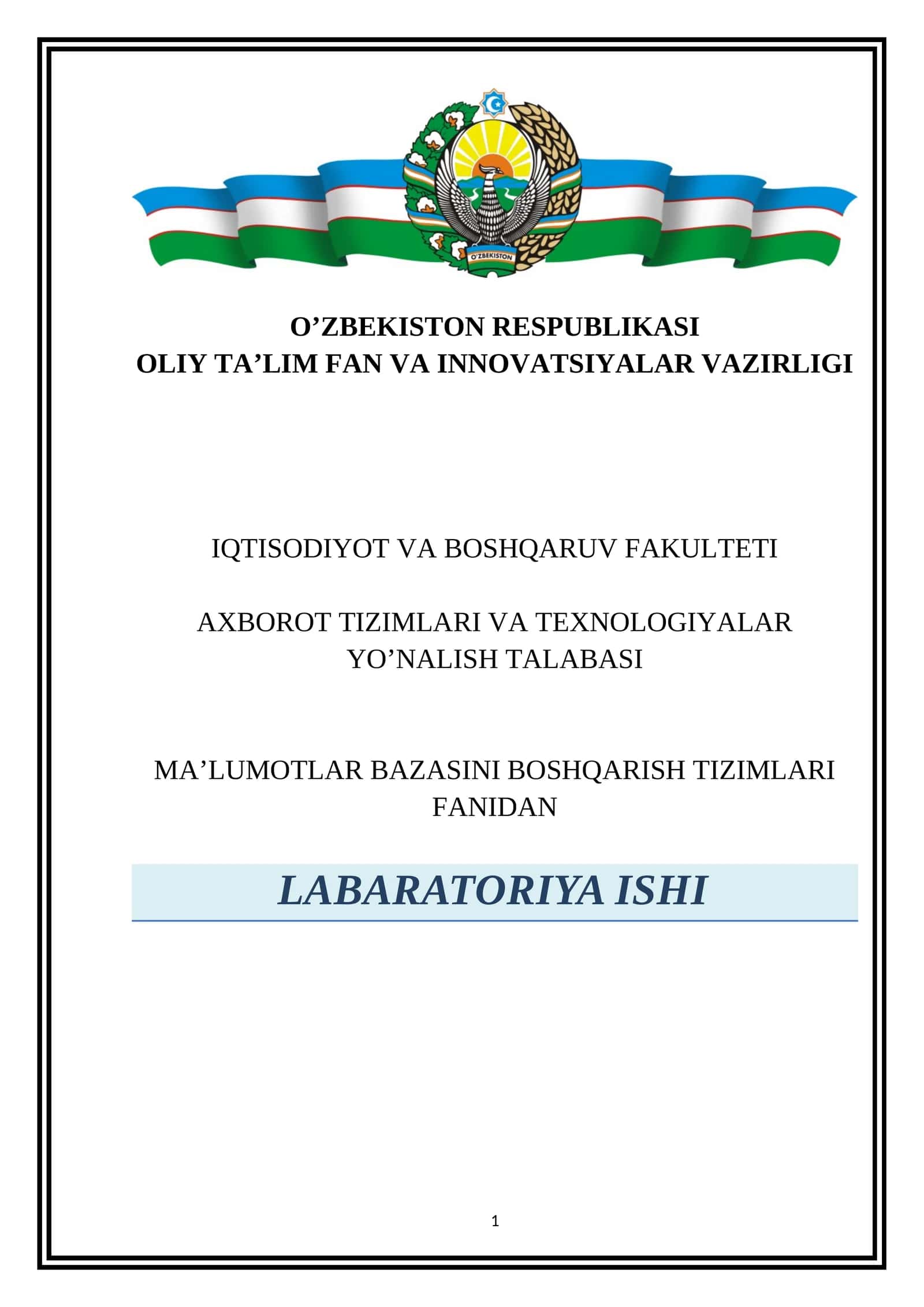 SQL tilida jadvallar yaratish, o'zgartirish va o'chirish. Ma'lumotlarni tanlash va ular ustida amallar