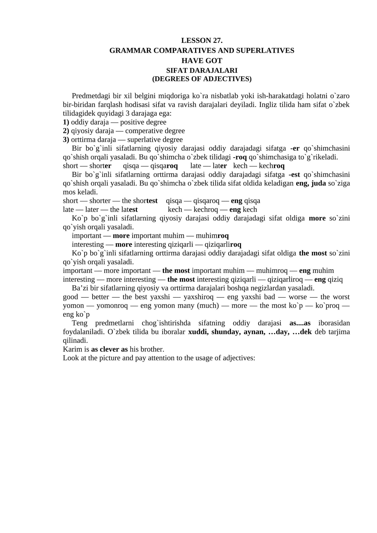 SIFAT DARAJALARI (DEGREES OF ADJECTIVES)