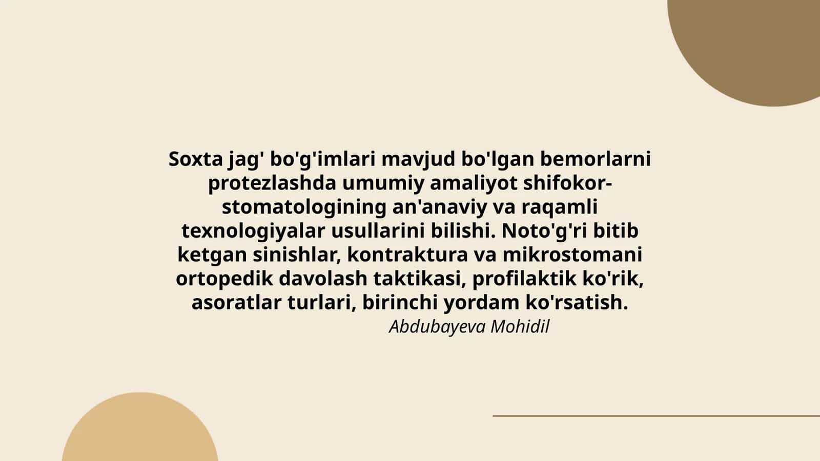 Soxta jag' bo'g'imlari mavjud bo'lgan bemorlarni protezlashda umumiy amaliyot