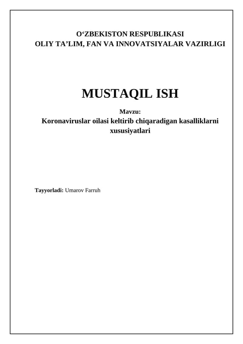 Koronavirus kasalliklarining umumiy xususiyatlari
