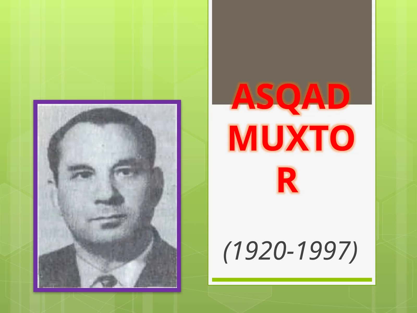 Adabiyot fanidan Asqad Muxtor - Hafta she'ri mavzuda dars taqdimoti