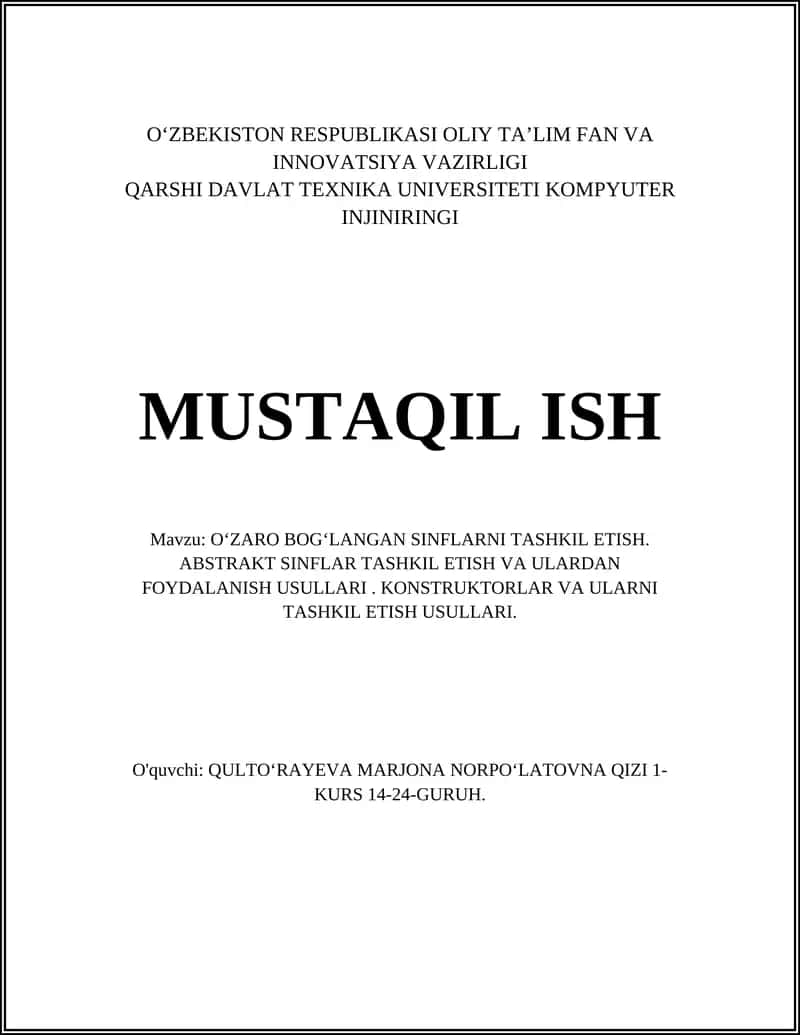 OʻZARO BOGʻLANGAN SINFLARNI TASHKIL ETISH
