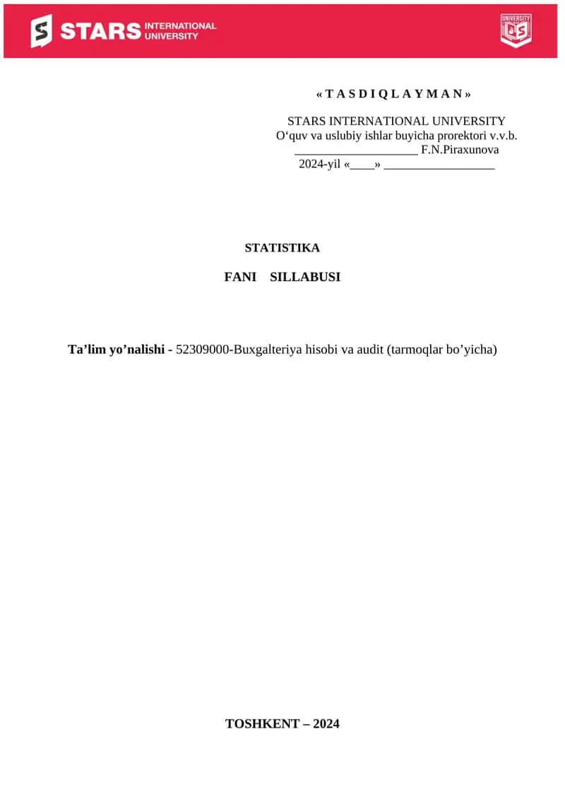 STATISTIKA FANI SILLABUSI