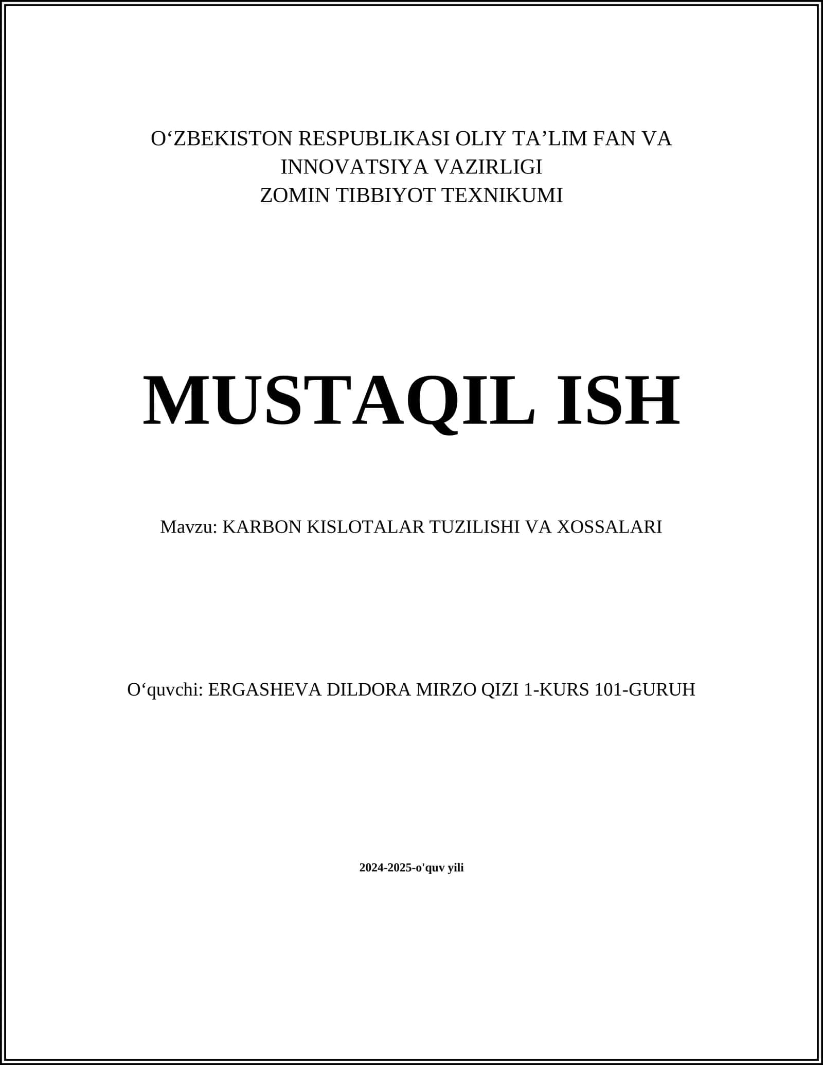 KARBON KISLOTALAR TUZILISHI VA XOSSALARI