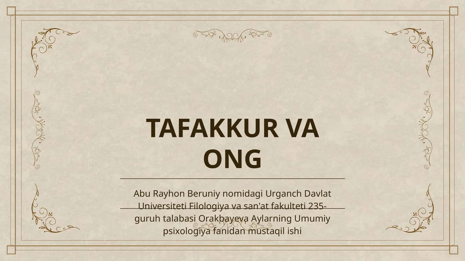 TAFAKKUR VA ONG