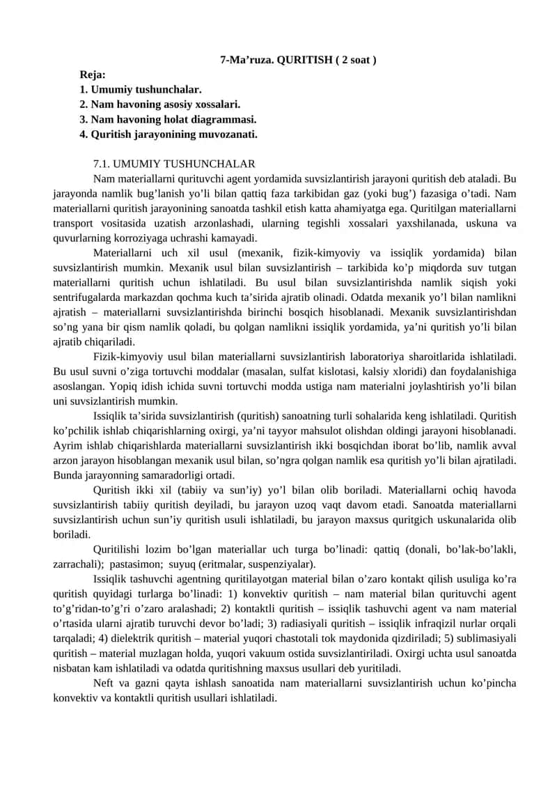 Quritish (Namlikni quritish)