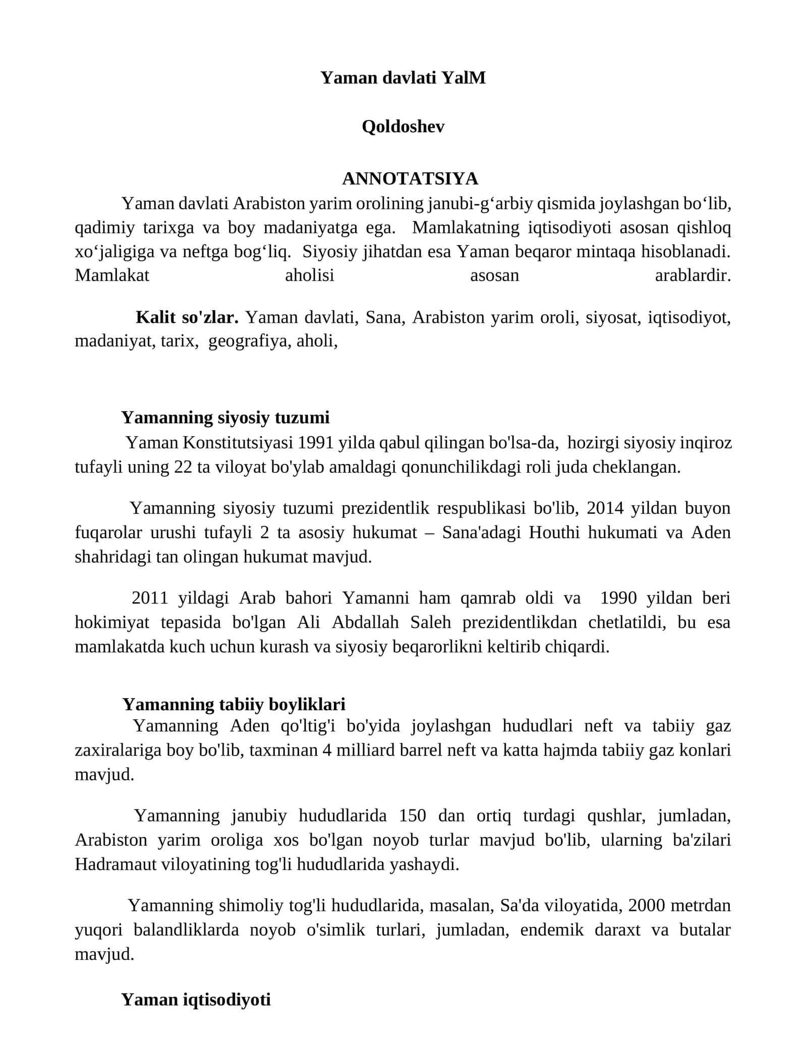 Yaman davlati YalM