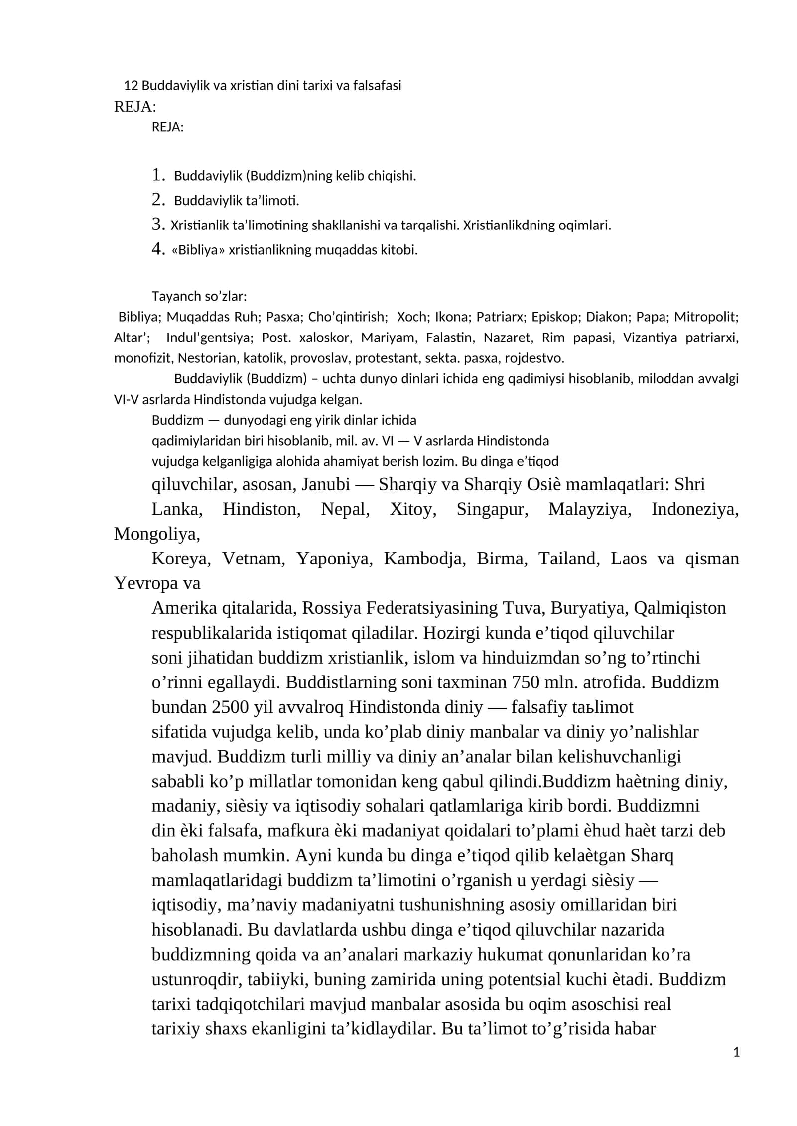 12 Buddaviylik va xristian dini tarixi va falsafasi