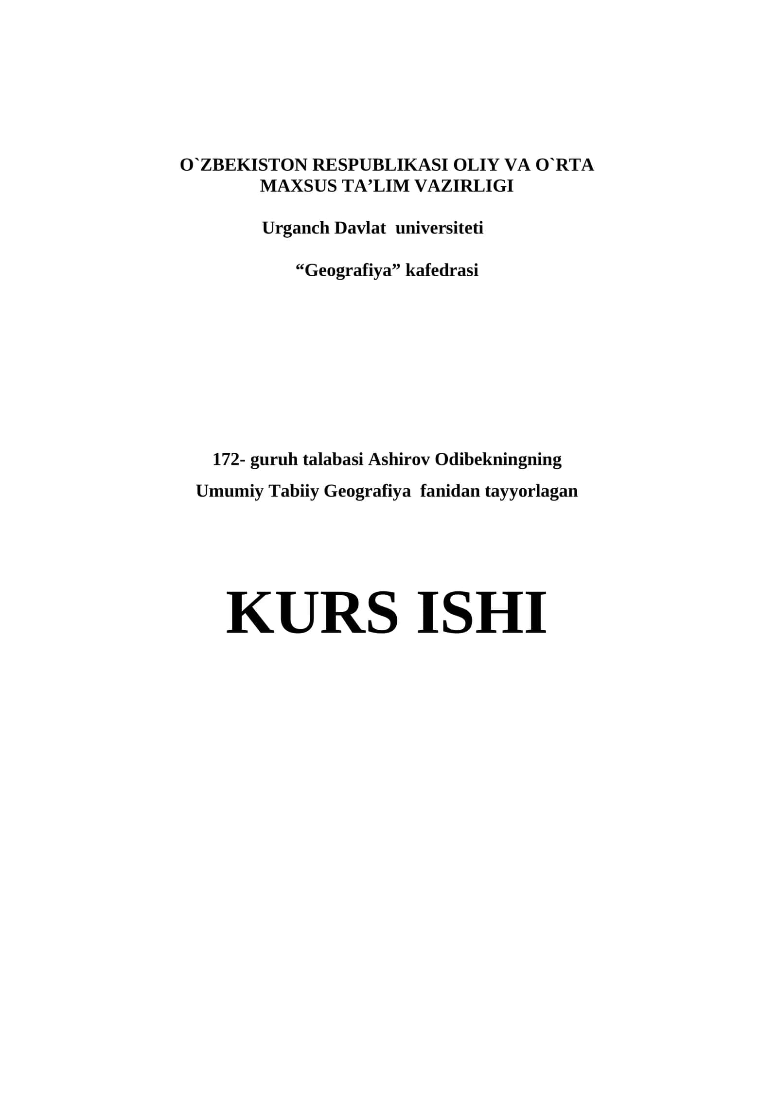 Umumiy Tabiiy Geografiya kurs ishi