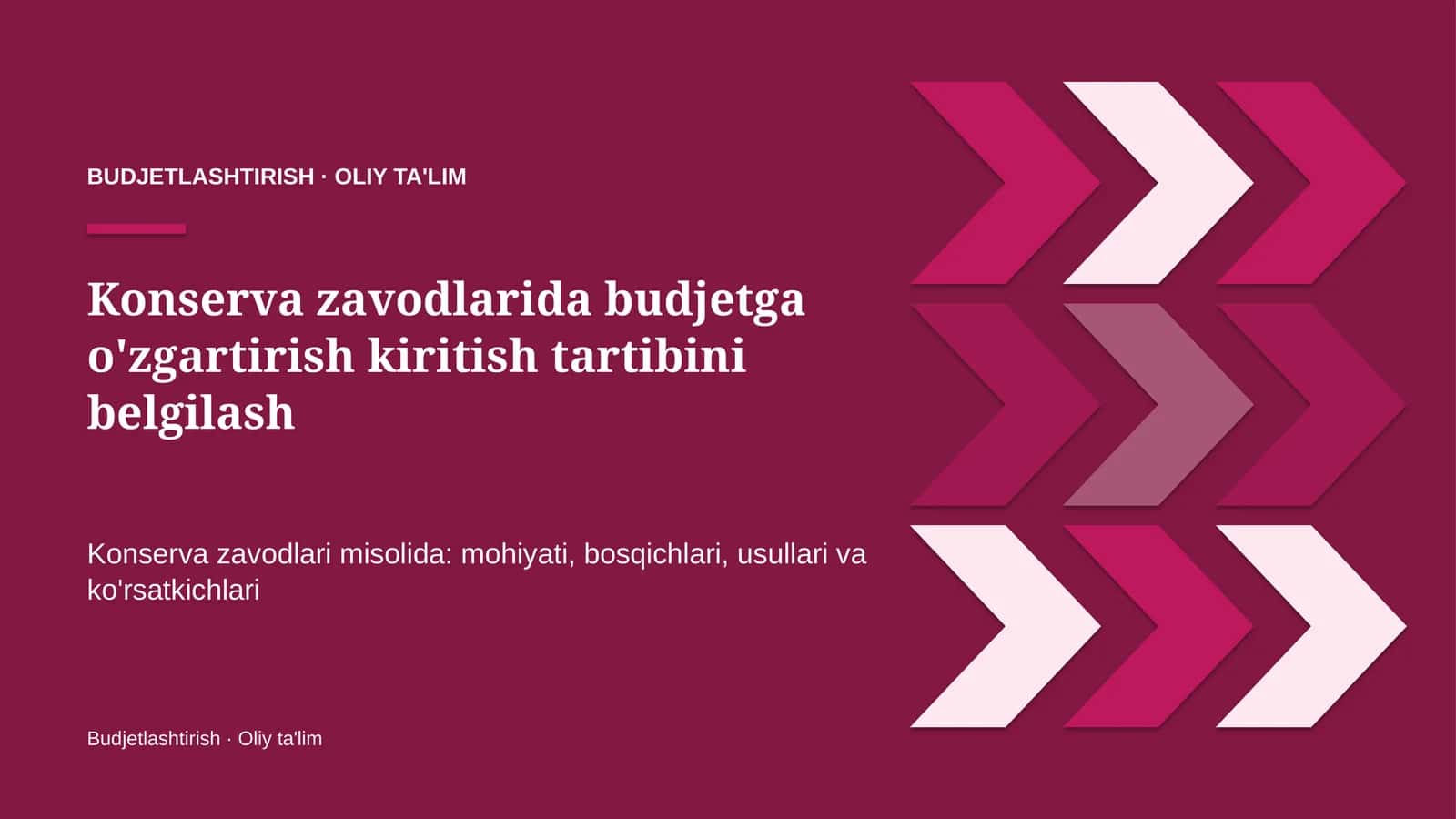 Konserva zavodlarida budjetga o'zgartirish kiritish tartibini belgilash