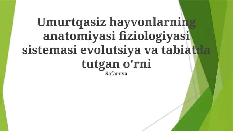 Umurtqasiz hayvonlarning anatomiyasi fiziologiyasi sistemasi evolutsiya va tabiatda tutgan o'rni
