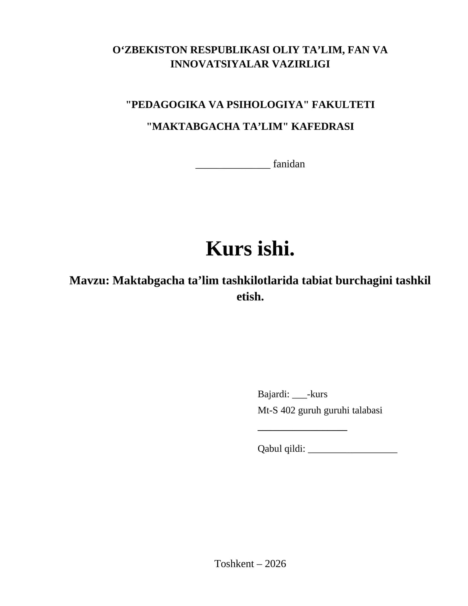 Maktabgacha ta’lim tashkilotlarida tabiat burchagini tashkil etish.
