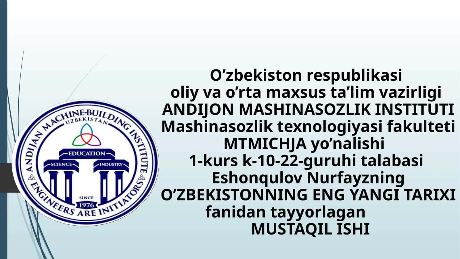 O'ZBEKISTONNING ENG YANGI TARIXI