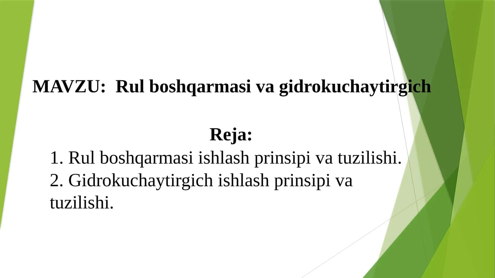 Rul boshqarmasi va gidrokuchaytirgich taqdimot