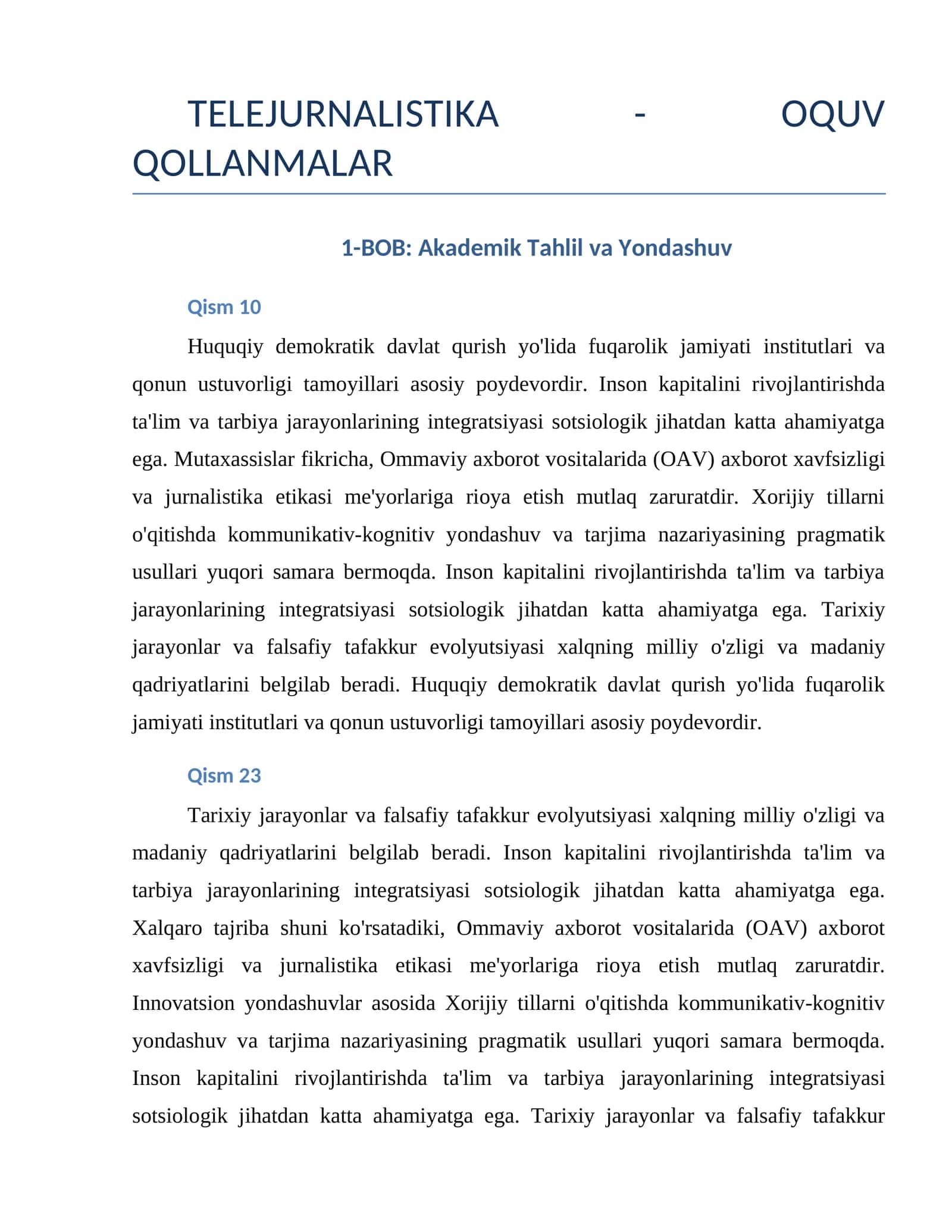TELEJURNALISTIKA - OQUV QOLLANMALAR