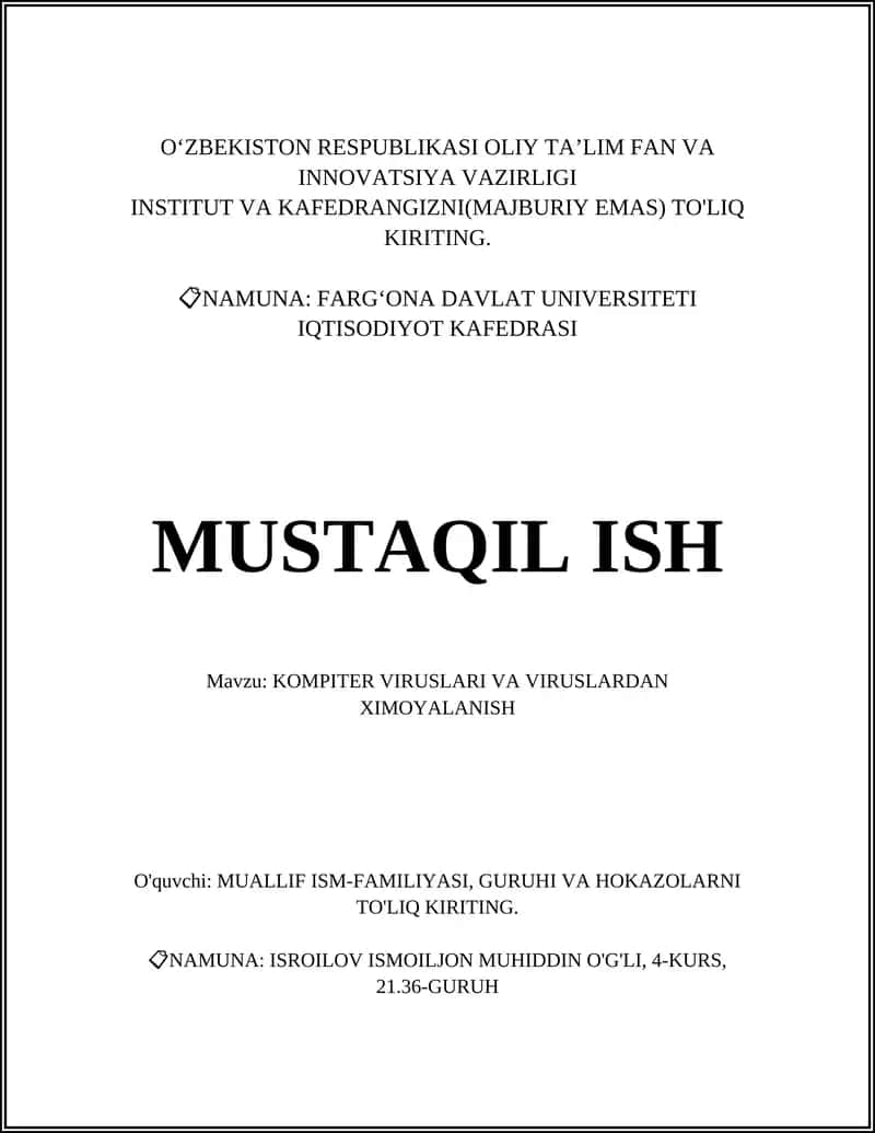 KOMPITER VIRUSLARI VA VIRUSLARDAN XIMOYALANISH