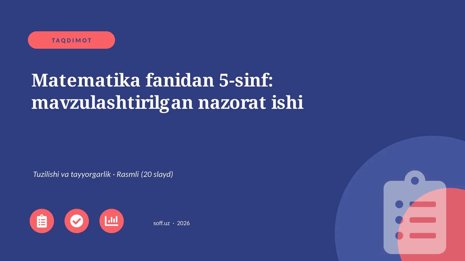 Matematika fanidan 5-sinf: mavzulashtirilgan nazorat ishi