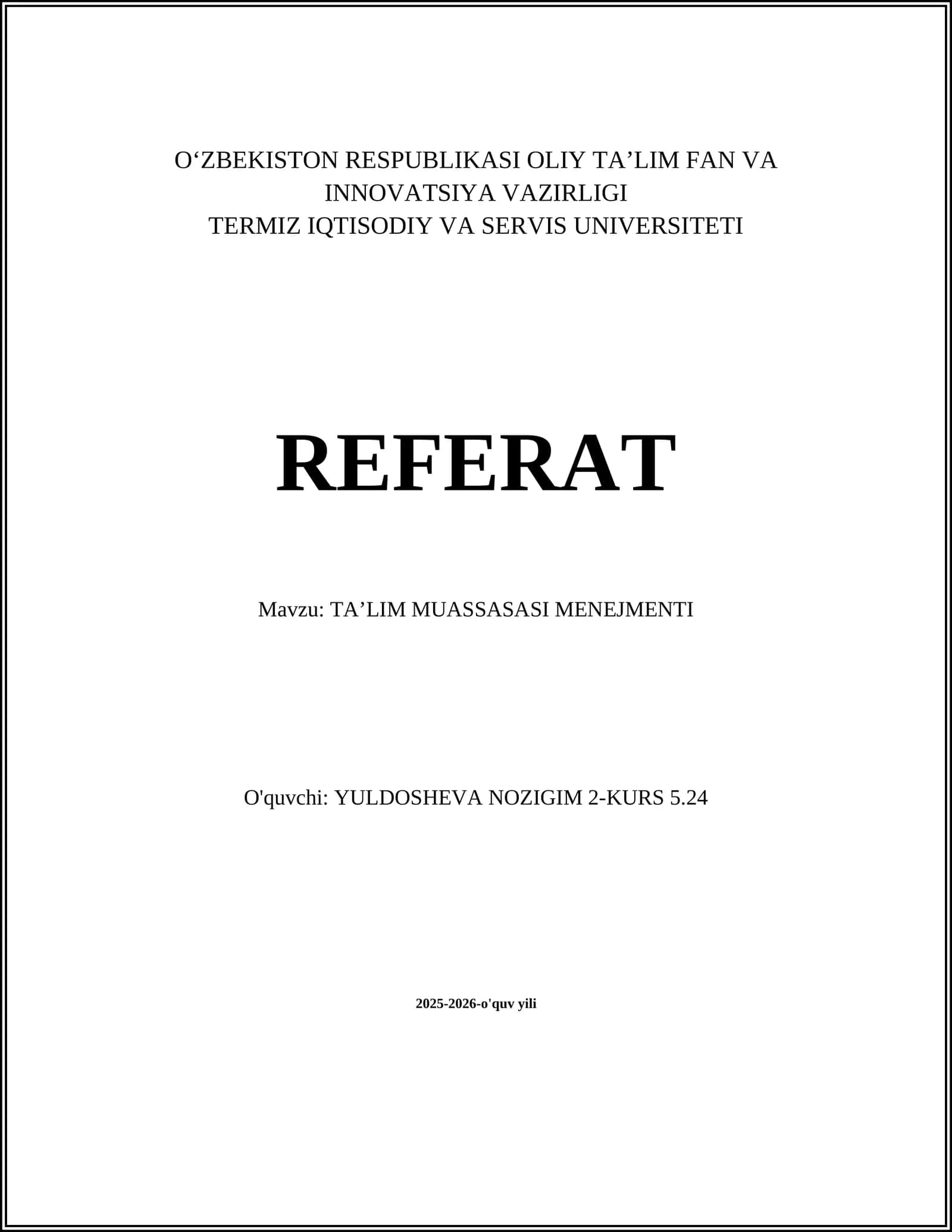 TAʼLIM MUASSASASI MENEJMENTI