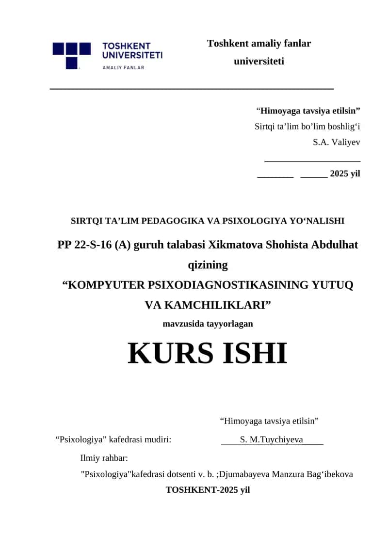 KOMPYUTER PSIXODIAGNOSTIKASINING YUTUQ VA KAMCHILIKLARI