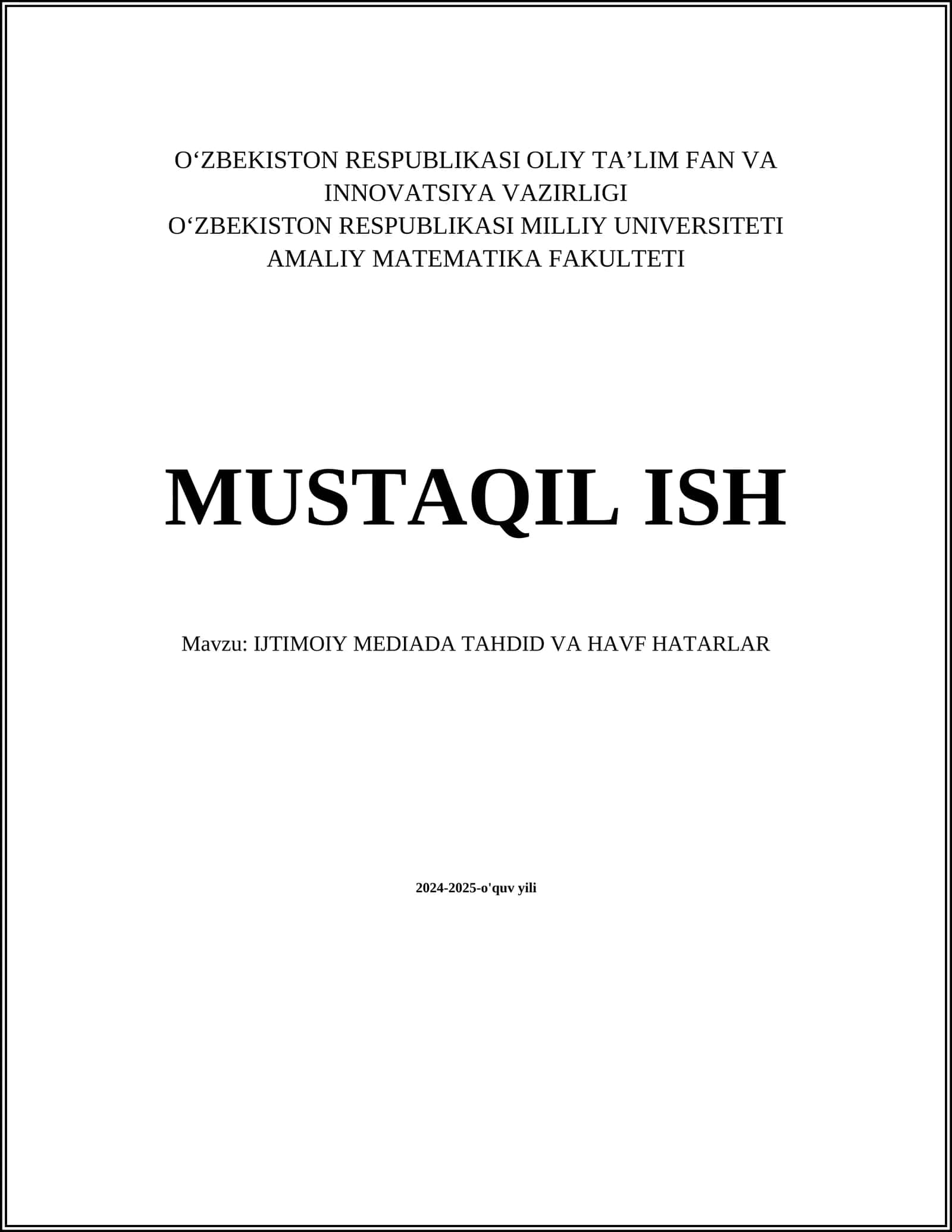 IJTIMOIY MEDIADA TAHDID VA HAVF HATARLAR