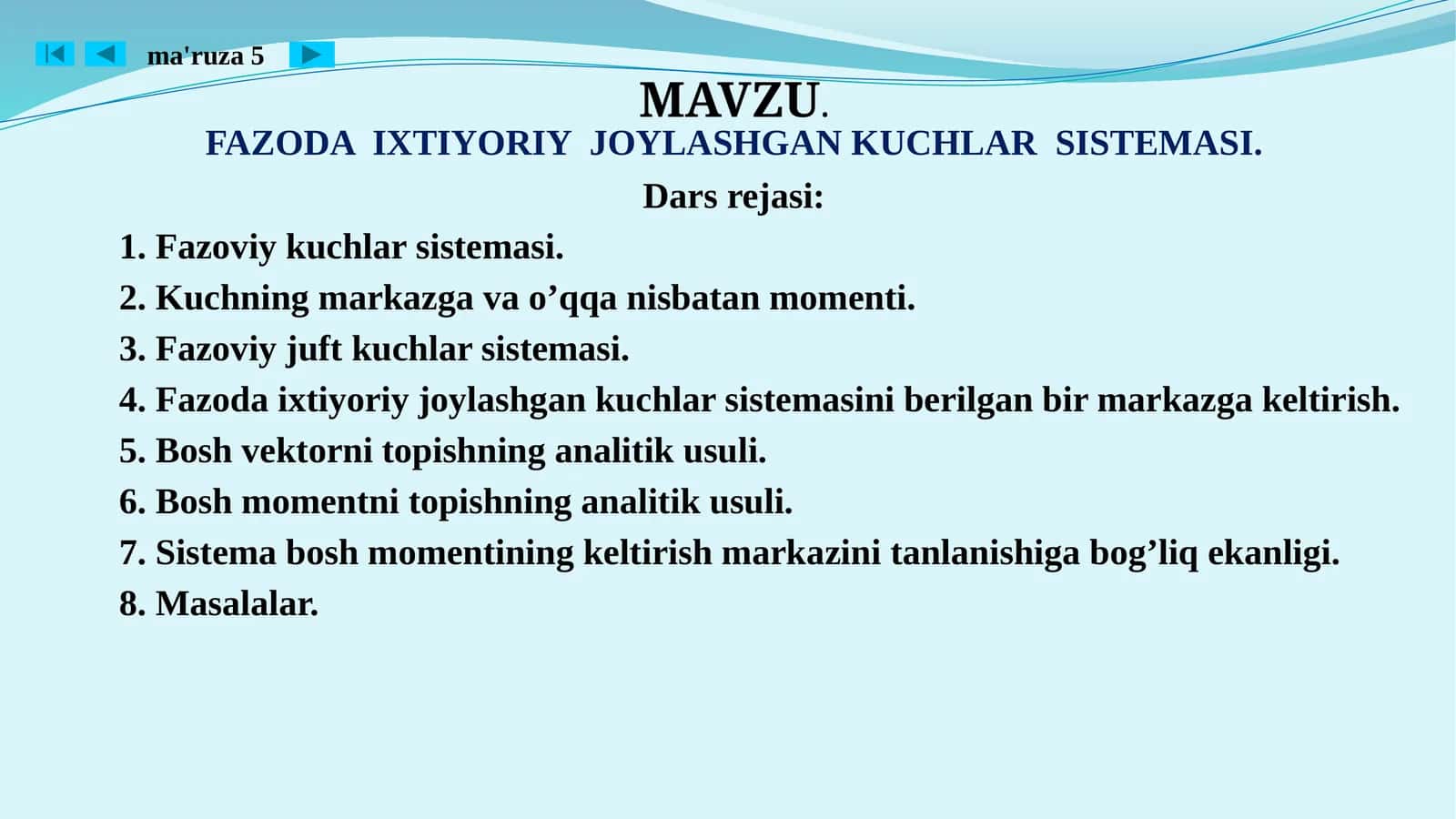 FAZODA IXTIYORIY JOYLASHGAN KUCHLAR SISTEMASI