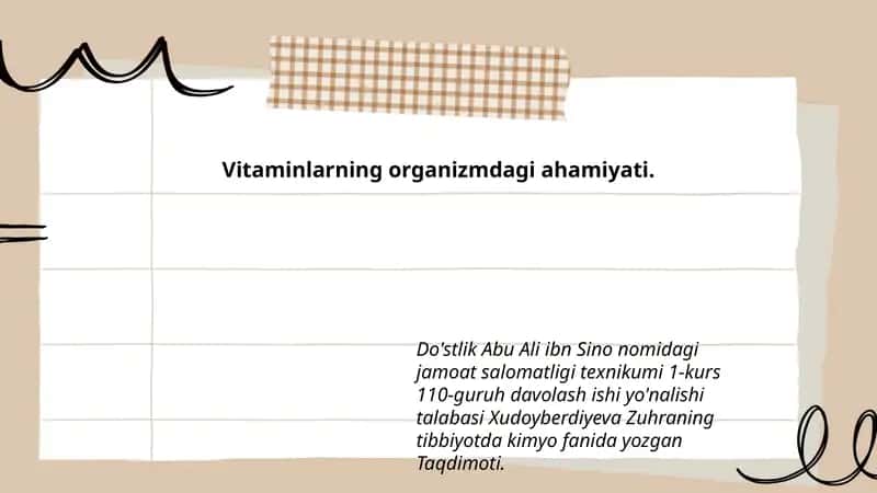 Vitaminlarning organizmdagi ahamiyati