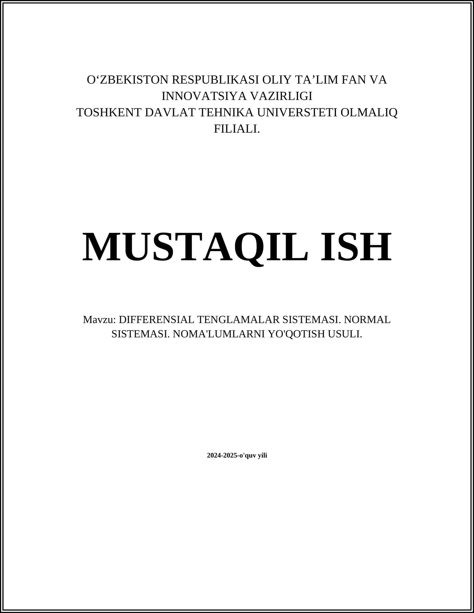DIFFERENSIAL TENGLAMALAR SISTEMASI