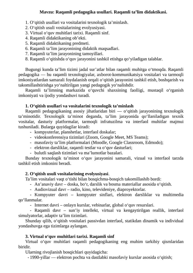 Raqamli pedagogika usullari