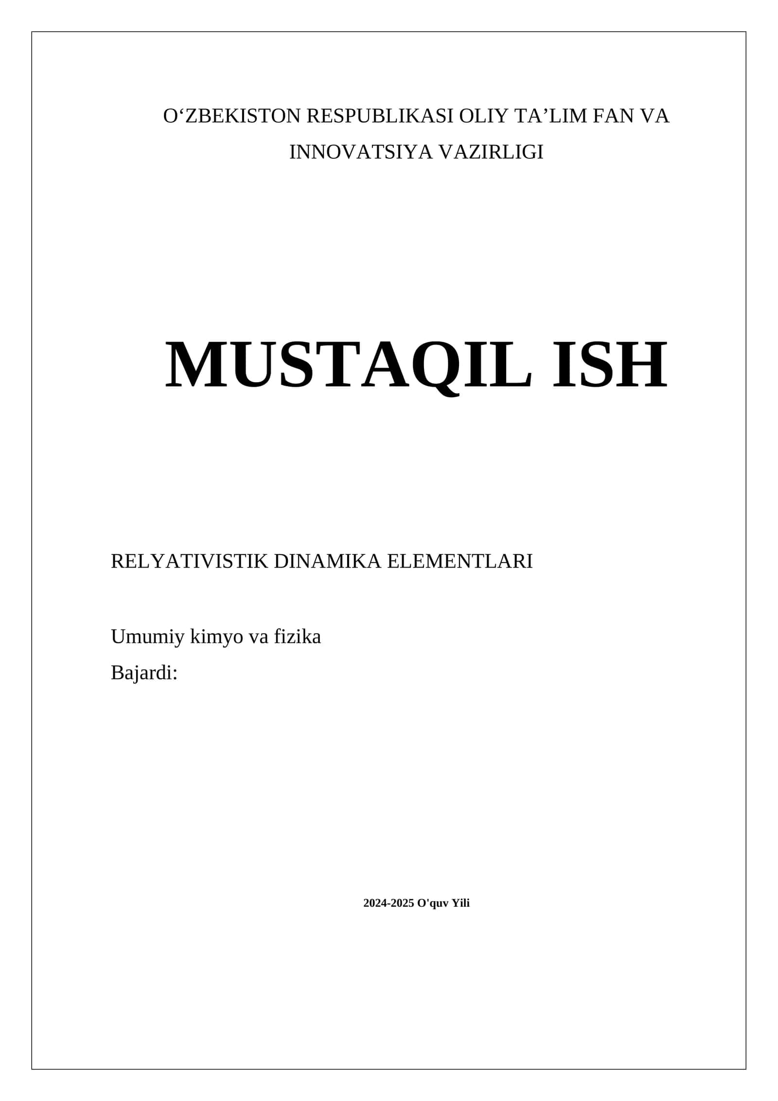 Relyativistik Dinamika Elementlari