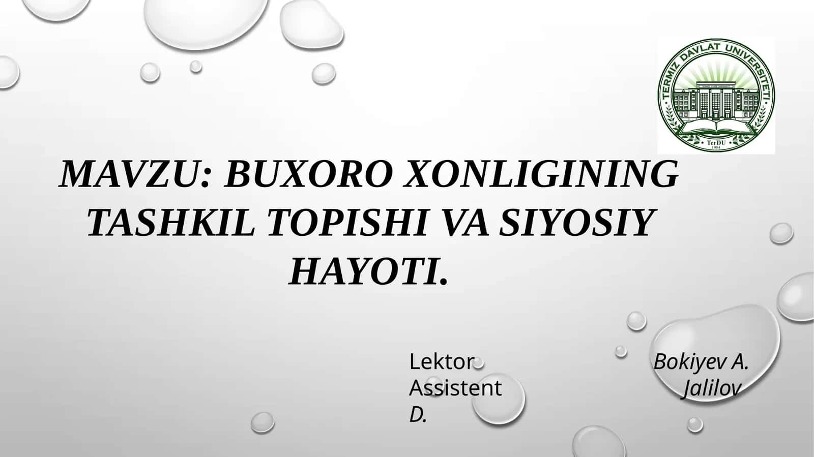 BUXORO XONLIGINING TASHKIL TOPISHI VA SIYOSIY HAYOTI