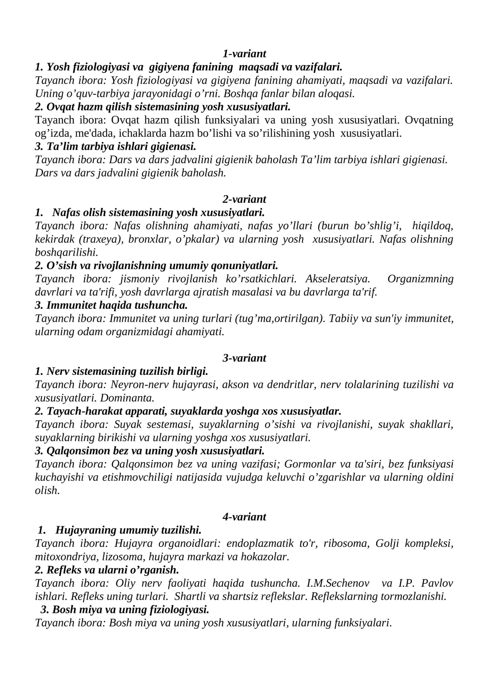 Yosh fiziologiyasi va gigiyеna fanining maqsadi va vazifalari
