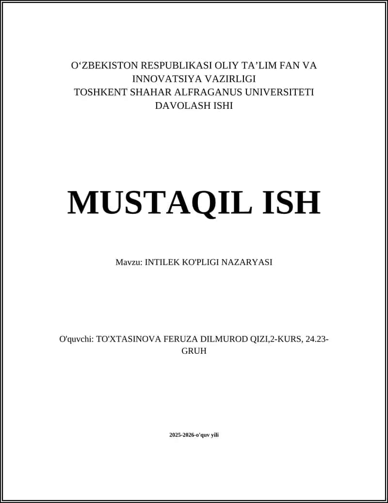 INTILEK KO'PLIGI NAZARYASI