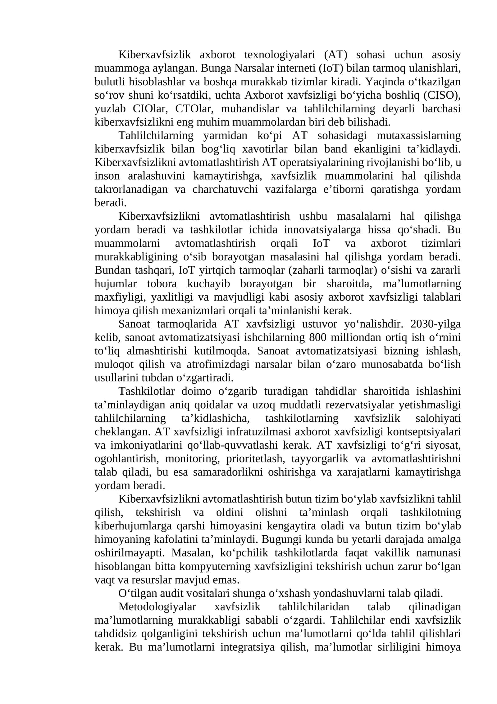 Kiberxavfsizlik axborot texnologiyalari (AT)