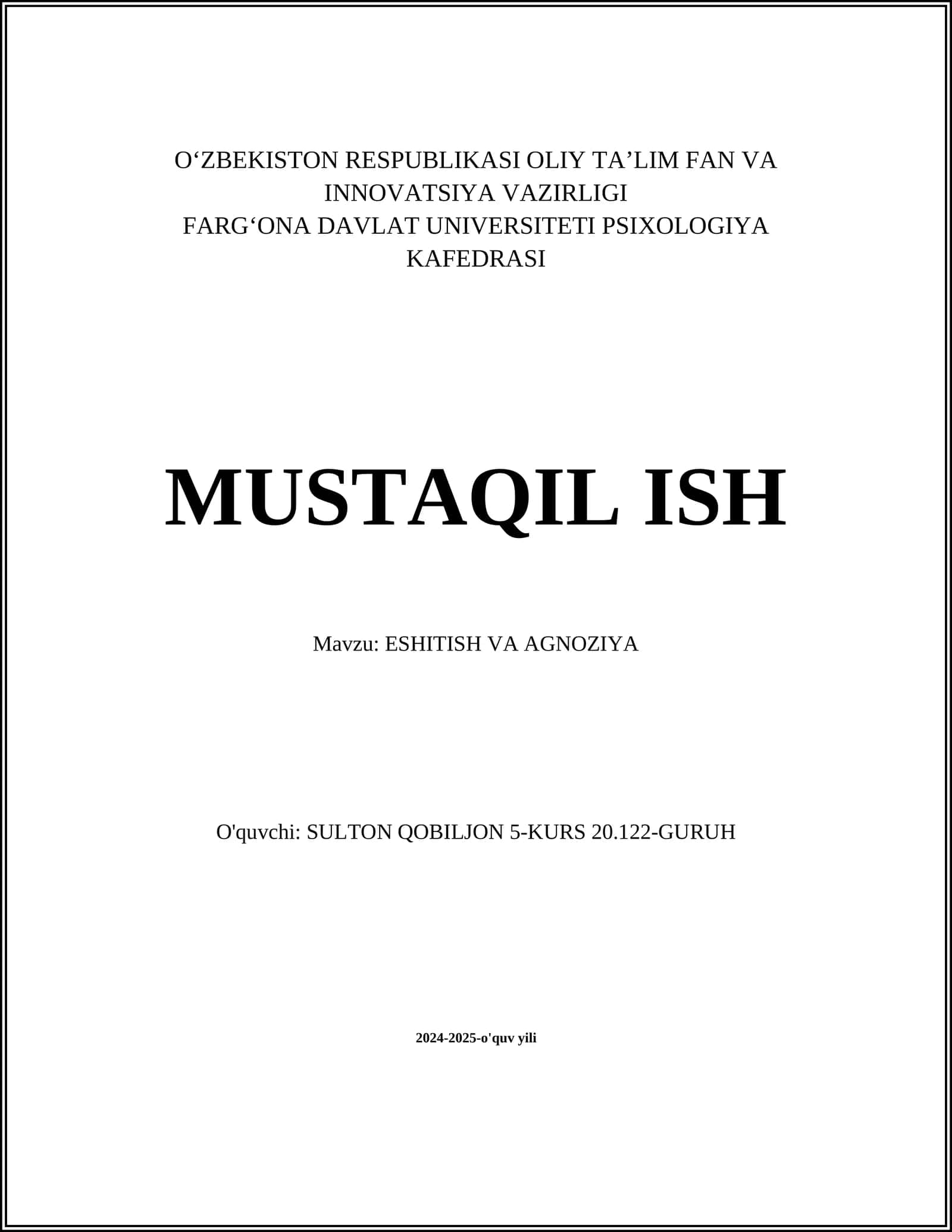 ESHITISH VA AGNOZIYA