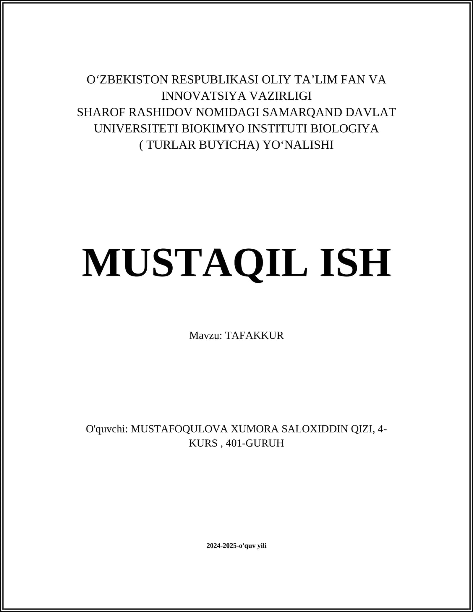 MUSTAQIL ISH MAVZUSI - TAFAKKUR