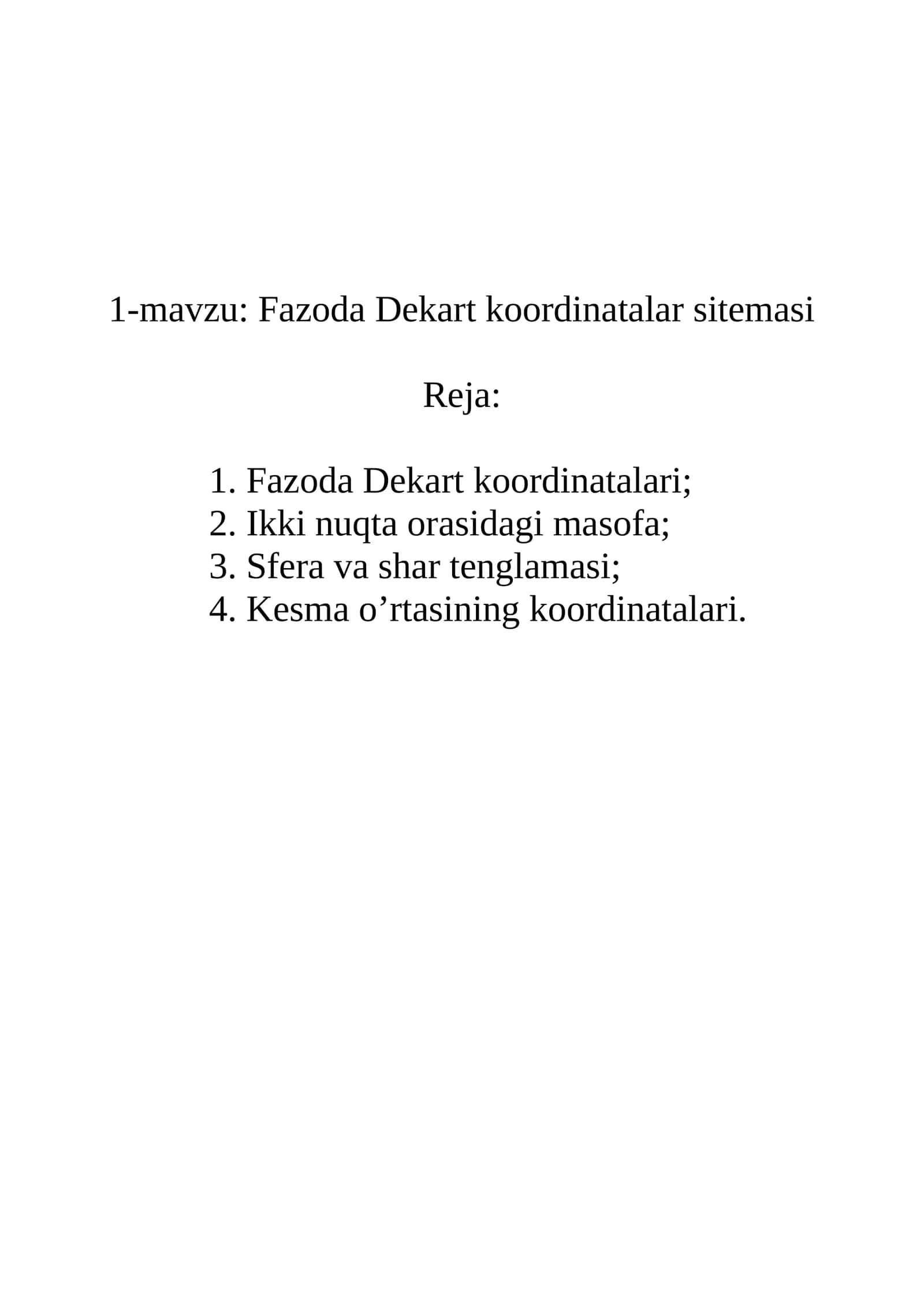 Fazoda Dekart koordinatalar sitemasi