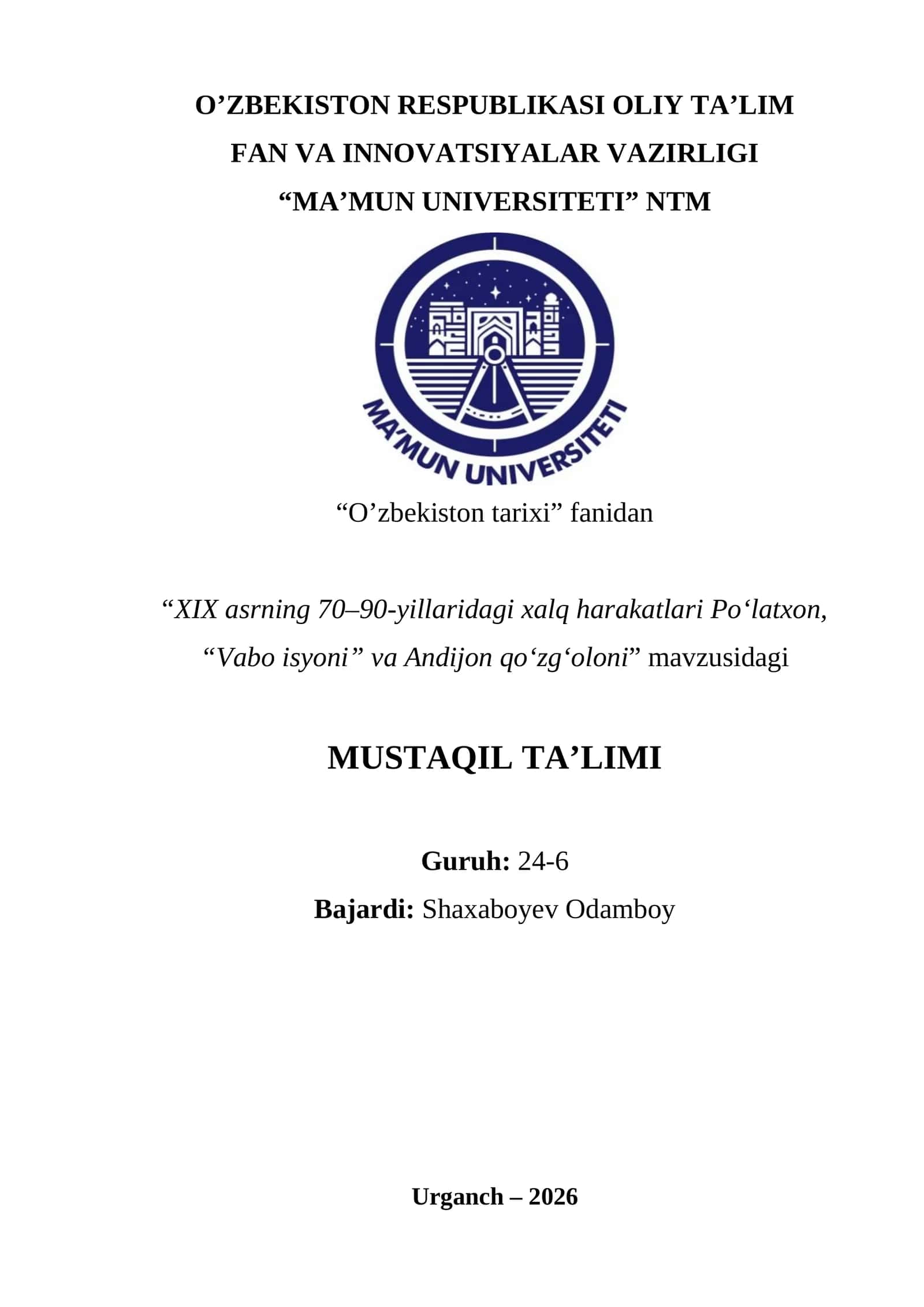 XIX asrning 70–90-yillaridagi xalq harakatlari Po‘latxon, “Vabo isyoni” va Andijon qo‘zg‘oloni