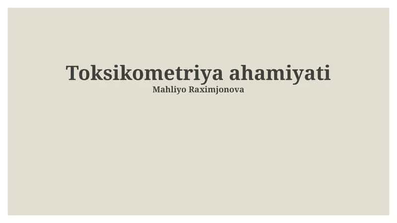 Toksikometriya ahamiyati