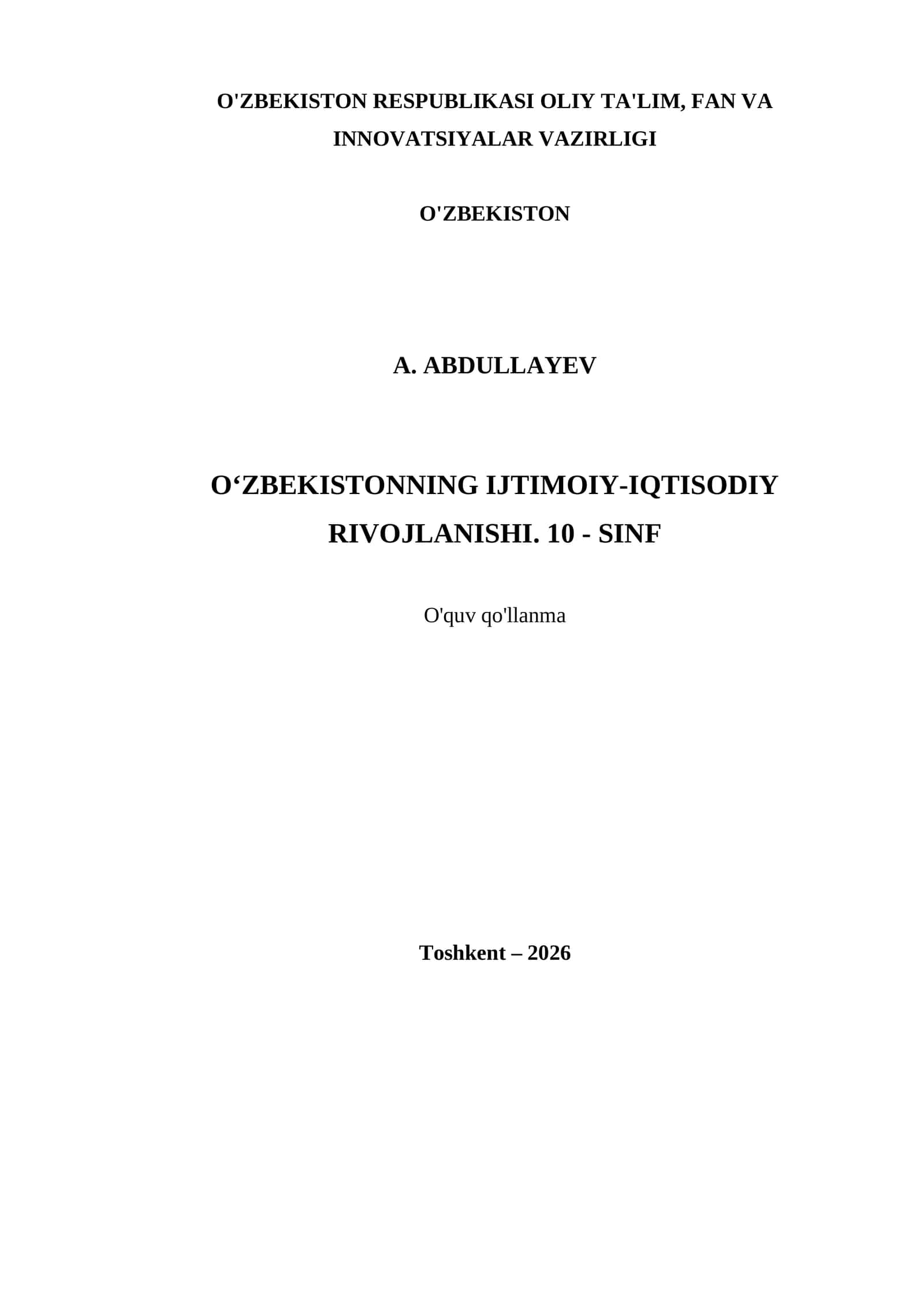 O‘ZBEKISTONNING IJTIMOIY-IQTISODIY RIVOJLANISHI. 10 - SINF