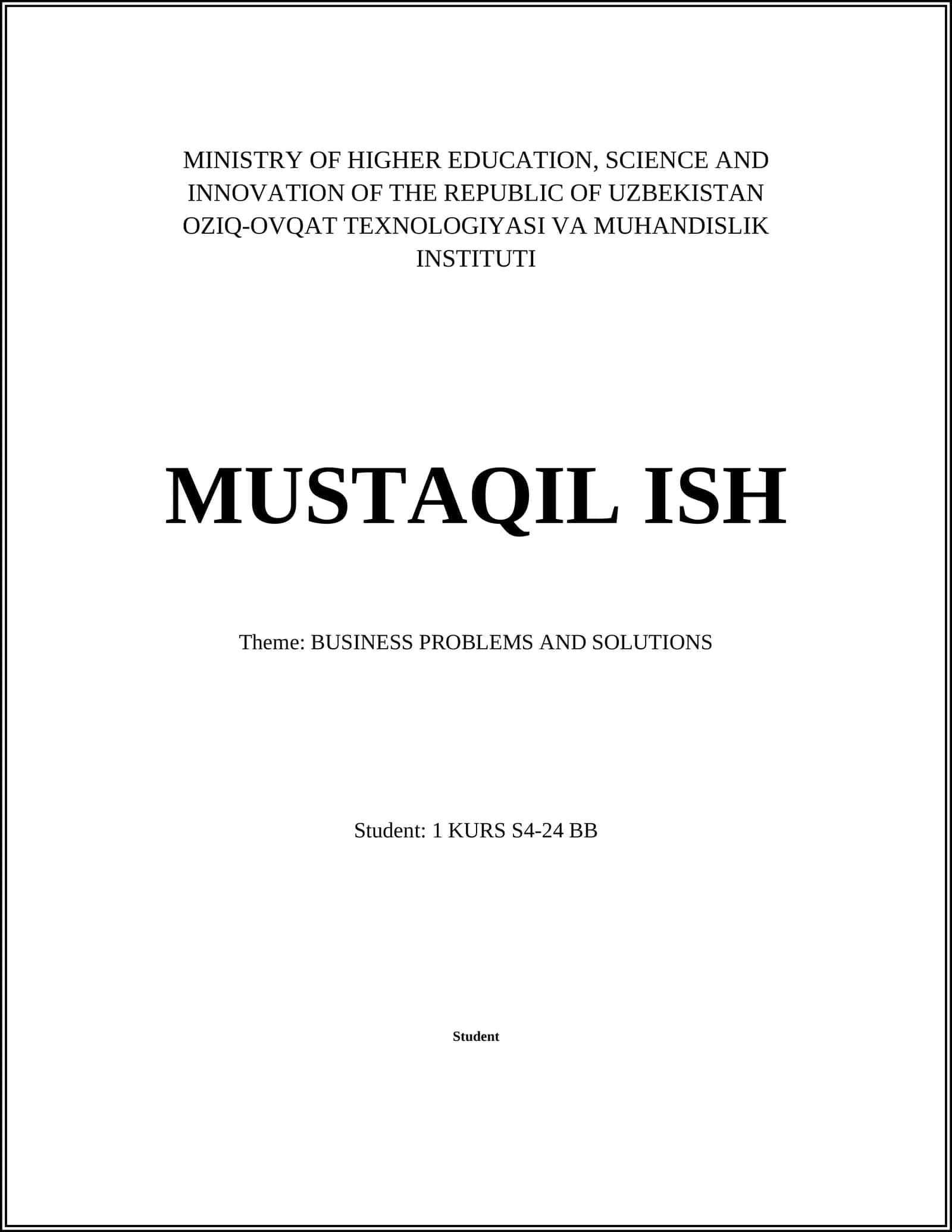 OZIQ-OVQAT TEXNOLOGIYASI VA MUHANDISLIK INSTITUTI