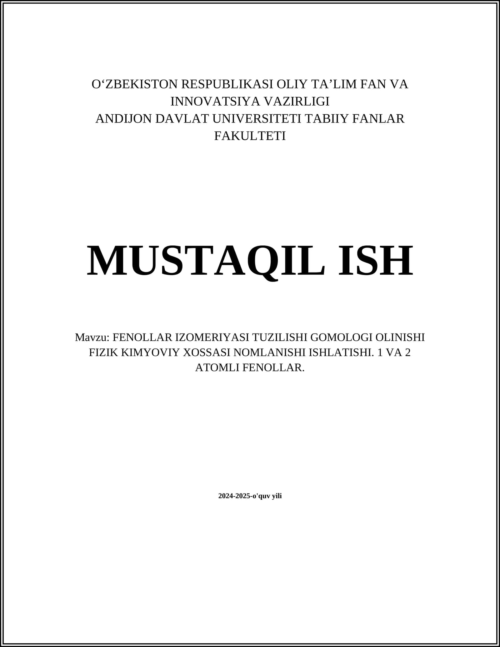 FENOLLAR IZOMERIYASI TUZILISHI GOMOLOGI OLINISHI FIZIK KIMYOVIY XOSSASI NOMLANISHI ISHLATISHI