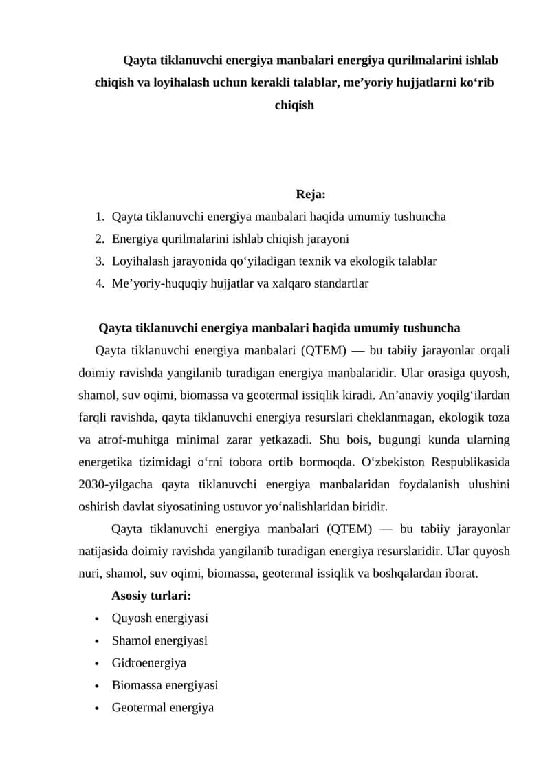 Qayta tiklanuvchi energiya manbalari