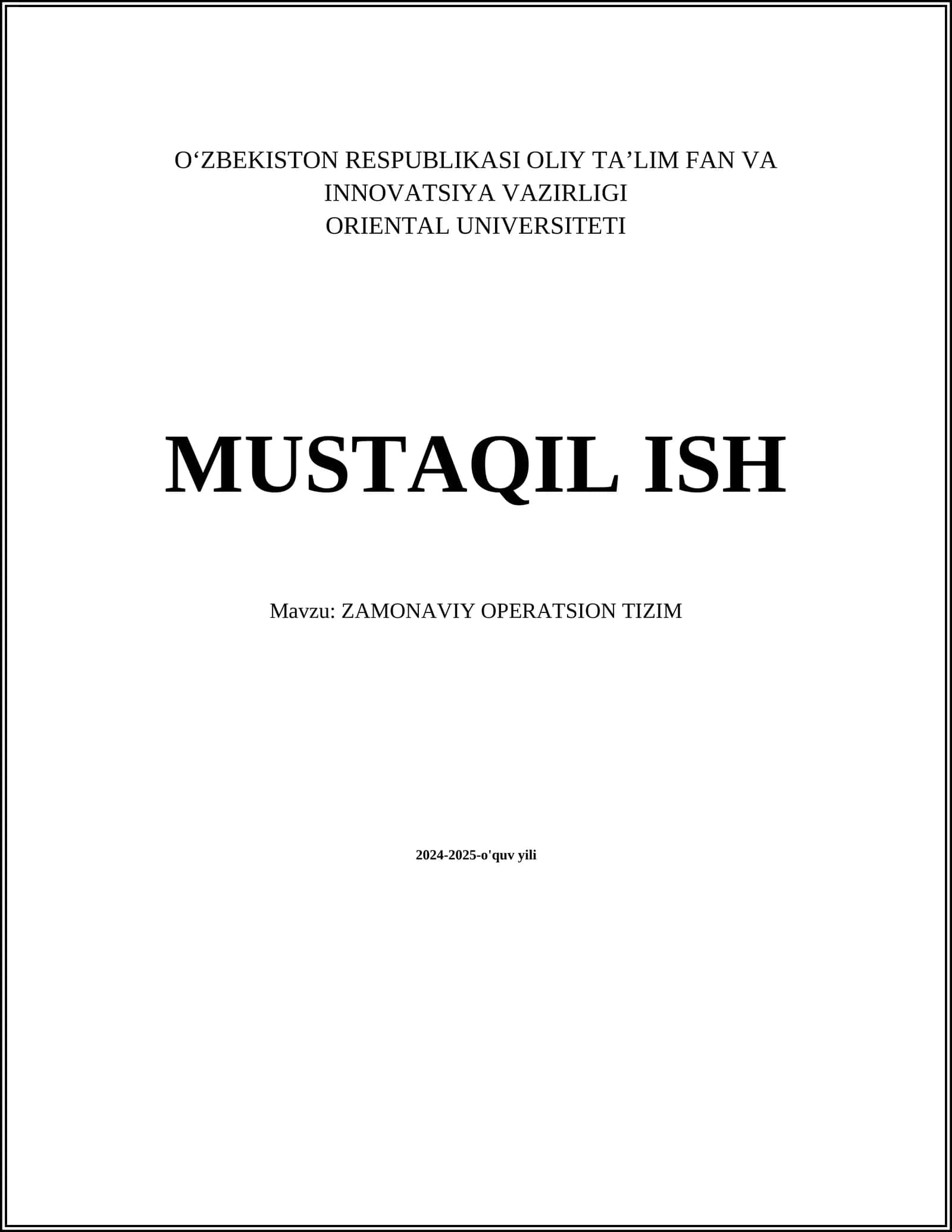 ZAMONAVIY OPERATSION TIZIM