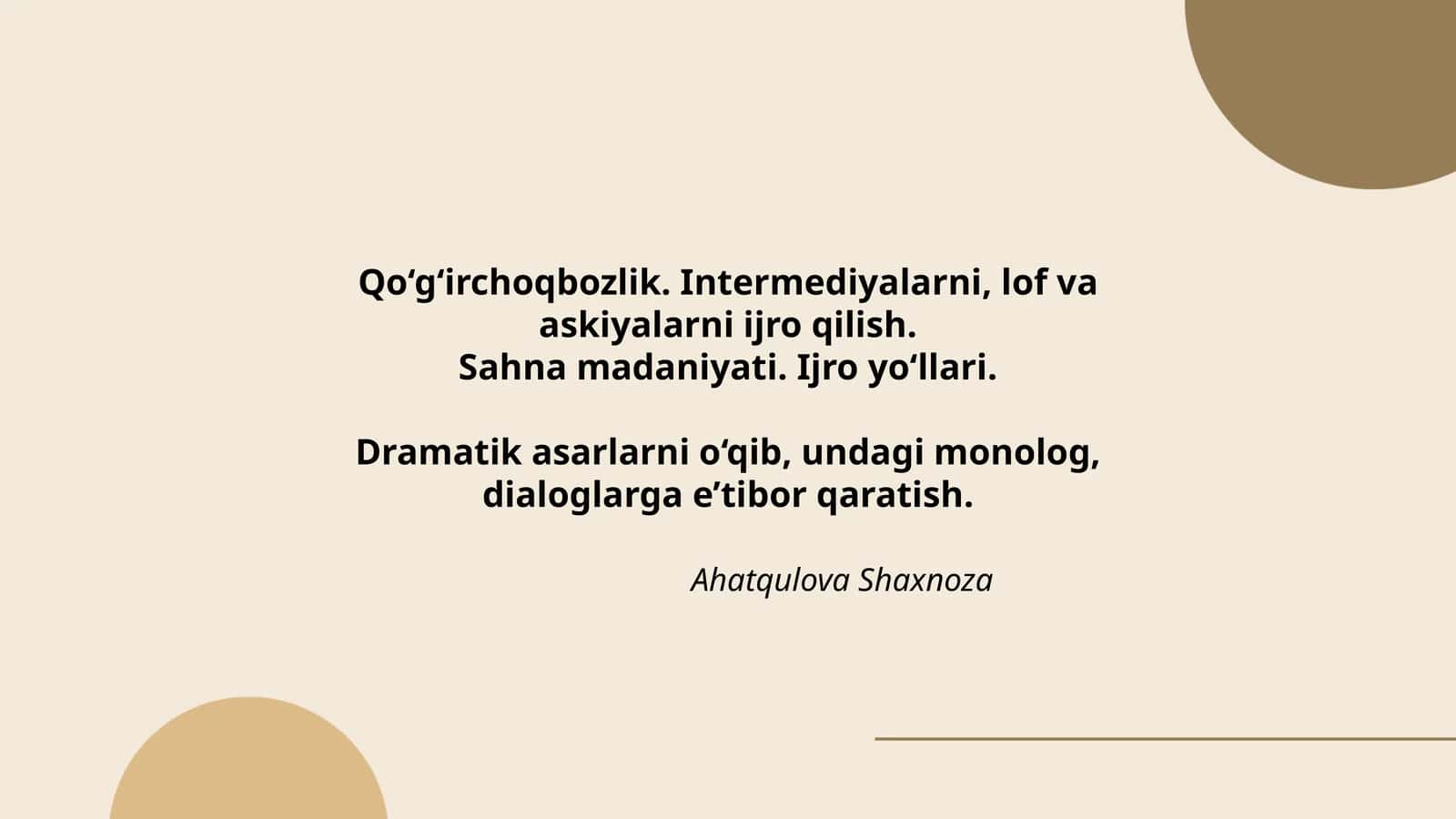 Sahna madaniyati. Ijro yo‘llari
