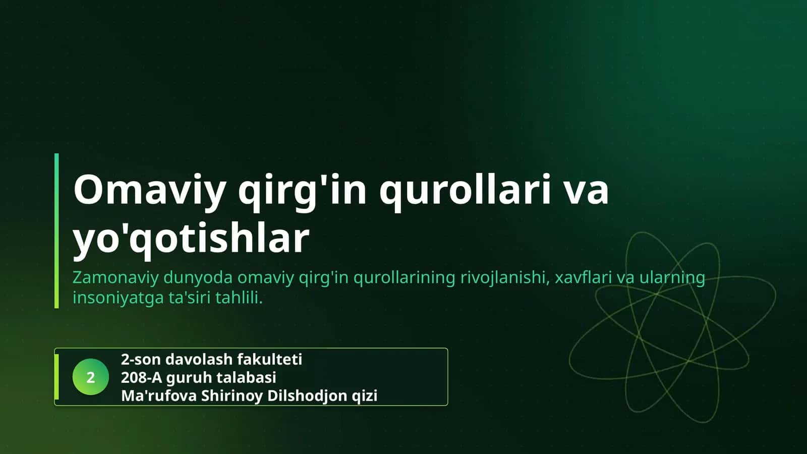 Omaviy qirg'in qurollari va yo'qotishlar