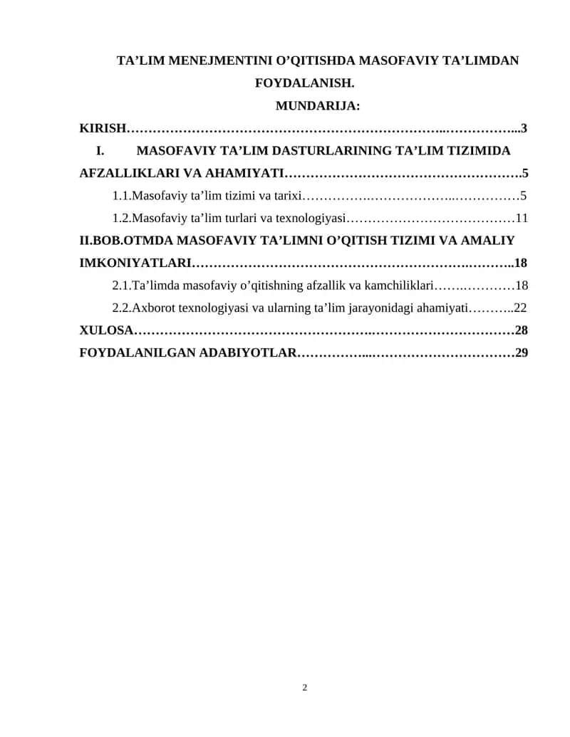 TA’LIM MENEJMENTINI O’QITISHDA MASOFAVIY TA’LIMDAN FOYDALANISH
